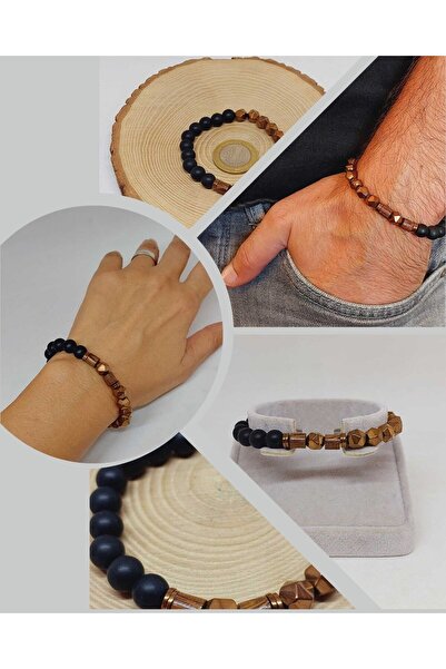 Yasamtohumu 8mm hematit i oniks Sa kamenčićima unisex narukvica modela Hawaii...