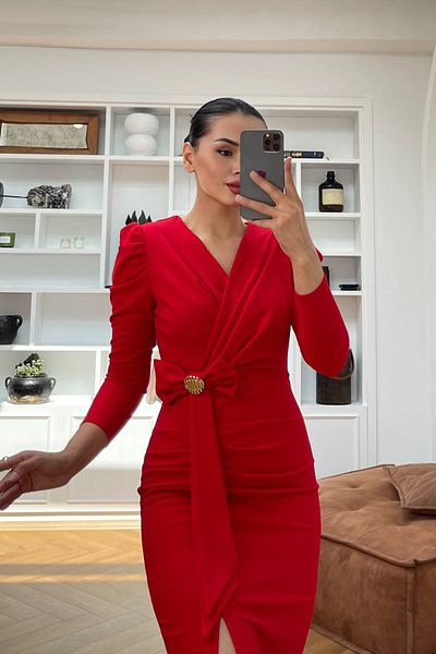 Neşeli Butik Women's Bow Detailed Lycra Pencil Dress Nbmy3565