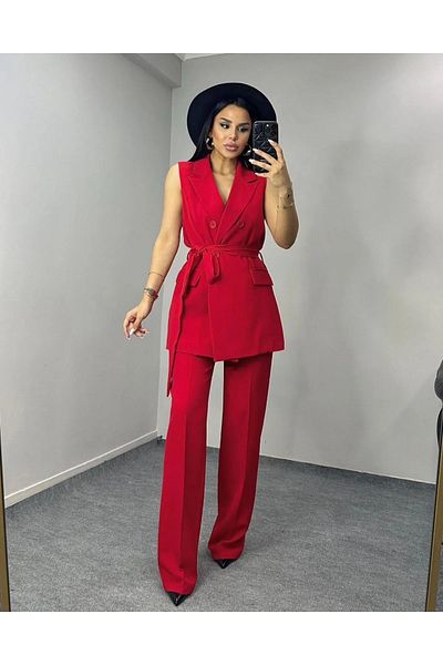 Bella Breeze Γυναικείο κοστούμι παντελόνι γιλέκο με ζώνη