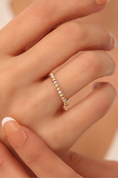 Bayar Gold 14 Ayar Altın Üç Renk Tek Sıra Dorika Yüzük