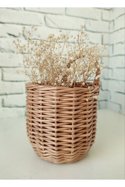 AFRALYAHOME Ψάθινη θήκη για καλαμάκια για γλάστρα - Μπαμπού και ξύλινη θήκη για κουτάλια στον πάγκο