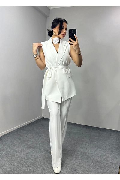 Bella Breeze Women's Belted Vest Pants Suit
