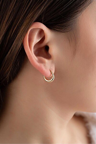 Bayar Gold 14 Ayar Altın Hasır Burgulu Küpe 0.8 cm