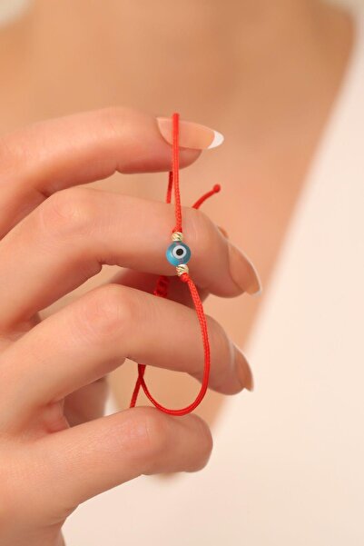 Bayar Gold 14 Ayar Altın Kırmızı İpli Gözlü Dorika Bileklik