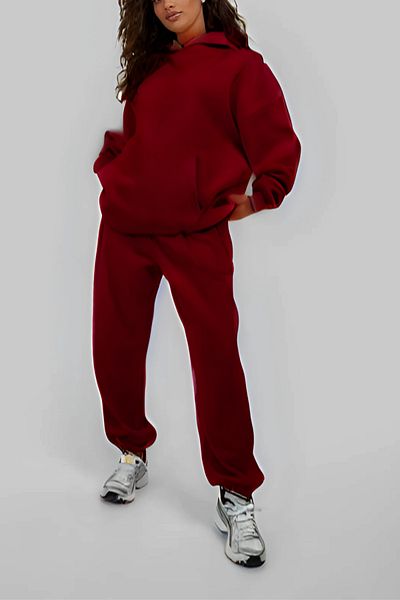 ruNadeS Women's 3 Thread Wide Fit Elastic Leg Hooded Tracksuit Set - Casual