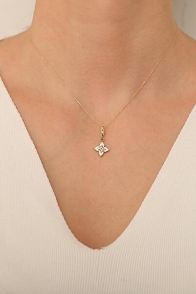 Bayar Gold 14 Ayar Altin Beyaz Lotus Çiçeği Kolye