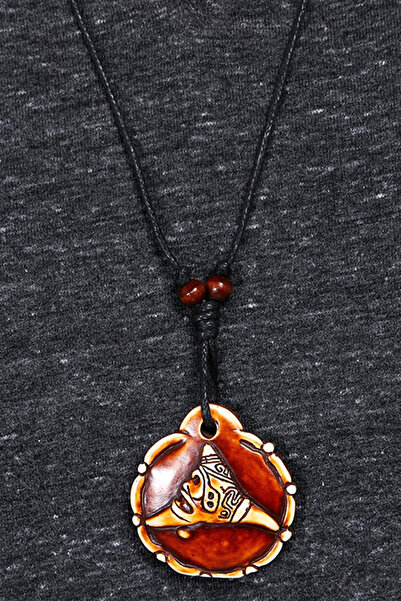 Dejavu Medallion Design Adjustable Drawstring Brown Necklace with Maya Symbol