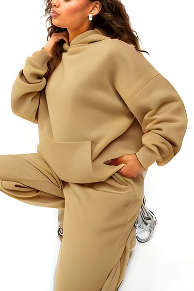 ruNadeS Women's 3 Thread Wide Fit Elastic Leg Hooded Tracksuit Set - Casual