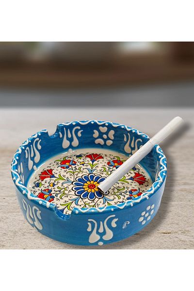 Salizera Scrumieră mare din ceramică cu motiv de faianță realizată manual - farfurie cadou pentru cenușă - tavă pentru cenușă
