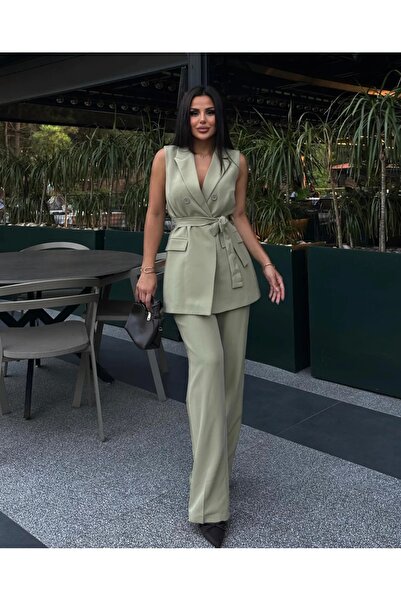 Bella Breeze Kadın Kuşaklı Yelek Pantolon Takım Elbise