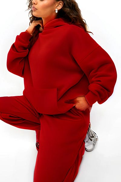 ruNadeS Women's 3 Thread Wide Fit Elastic Leg Hooded Tracksuit Set - Casual