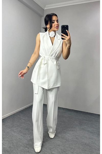 Bella Breeze Women's Belted Vest Pants Suit
