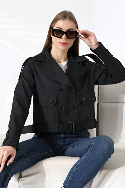 B.HE.Z Жіночий тренчкот з підкладкою та водовідштовхувальною тканиною з чорного водовідштовхувального матеріалу