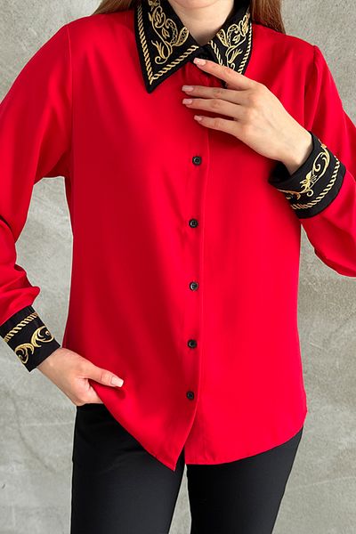 TRENDBUTİKOFFİCİAL Guler Brodat Auriu - Cămașă Modernă Brodată Model