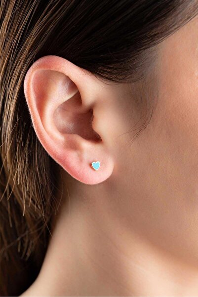 Bayar Gold 14 Ayar Altın Mineli Mavi Kalp Küpe