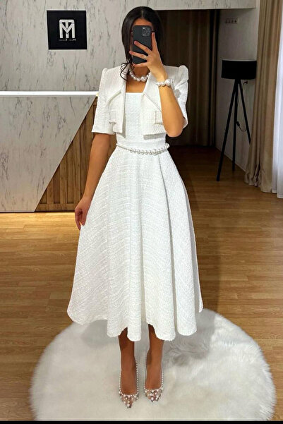 Neşeli Butik rochie de damă cu design detaliat perlat cu jachetă NBEMP2413