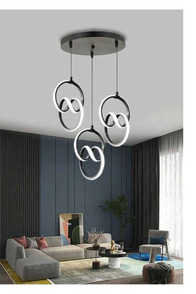 GN GEN AYDINLATMA Salon,Oturma Odası Siyah Kasa Beyaz Işık Led Avize