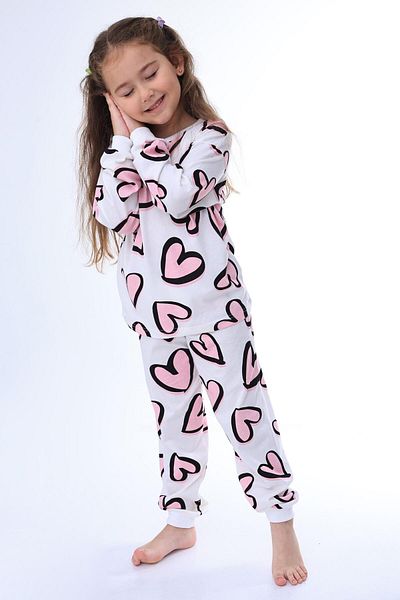 stella kids Heart Printed Girl's Pijama Suit (100% Cotton)