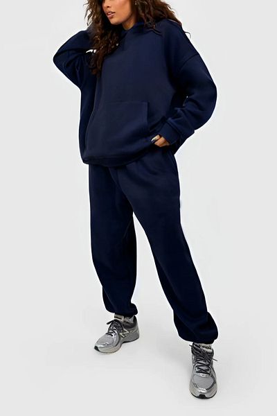 ruNadeS Women's 3 Thread Wide Fit Elastic Leg Hooded Tracksuit Set - Casual