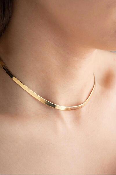 Bayar Gold 14 Ayar Altın Kalın İtalyan Ezme Zincir Kolye 4 mm