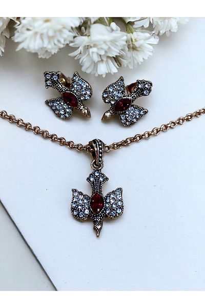 FAYRA ACCESSORIES Crystal Stone Swallow Figure Necklace and Earring Set