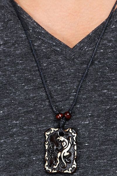 Dejavu Arma Design Adjustable Drawstring Necklace with Embossed Pu-Ma Figure