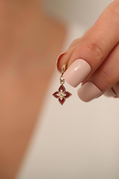 Bayar Gold 14 Ayar Altin Kırmızı Lotus Çiçeği Kolye Ucu