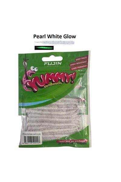 Fujin Yummy Sandworm 7cm LRF Silikonu (20'li) Pearl White Glow