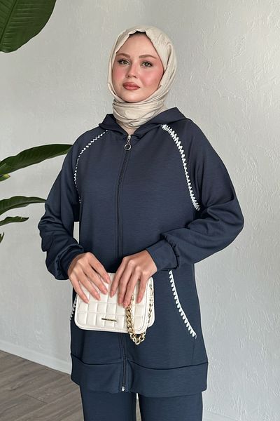 InStyle مجموعة مزدوجة من أنثراسايت بخياطة الراعي بسحاب