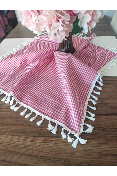denizli hatırası Red 85X85 cm Piti Checkered Tassel Tablecloth