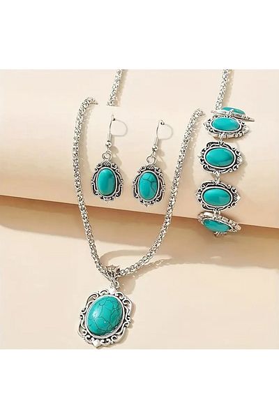 Store Turquoise Embroidered Bohemian Ethnic Style Jewelry Set