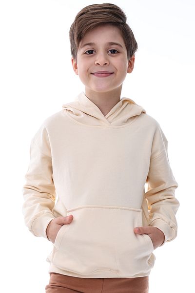 ZUZUNGA 3-10 Years Old Children's Ecru Sweatshirt - Hooded and Kangaroo Pocket Detail