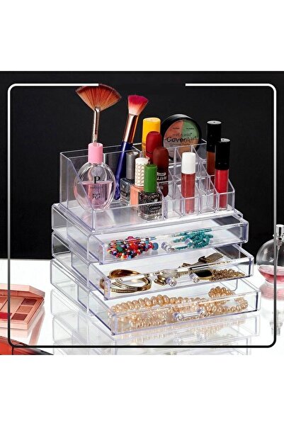 Elioure 4 Katlı Makyaj Kozmetik Düzenleme Kutusu - 3 Çekmeceli 16 Bölmeli Tak...