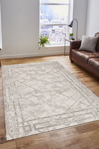 Pamuklife Halı Kaymaz Deri Taban Yıkanabilir Halı PL5399 Krem