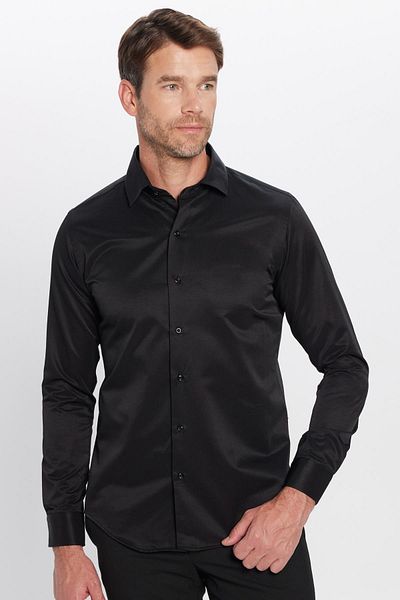 Tudors Pánská Slim Fit Slim Fit bavlněná obyčejná černá košile