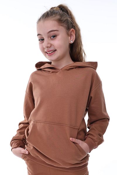 ZUZUNGA Кафяв детски суитшърт за 3-10 години - с качулка и джоб тип кенгуру