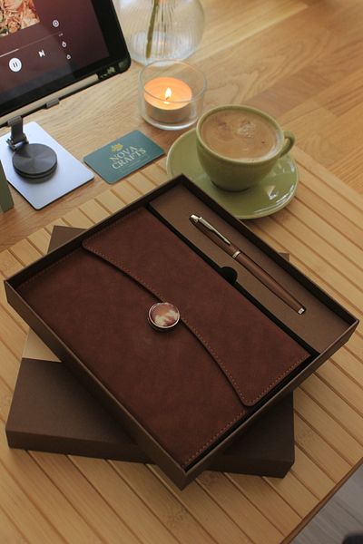 Nova Crafts Special Gift - Brown Notebook with Pen and Bag