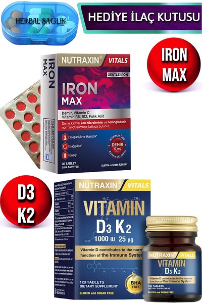 Nutraxin Iron Max - 30 Tablets + Nutraxin D3 & K2 - 120 Tablets