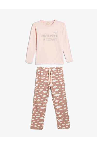 Koton Printed Girls' Cotton Pajamas Set