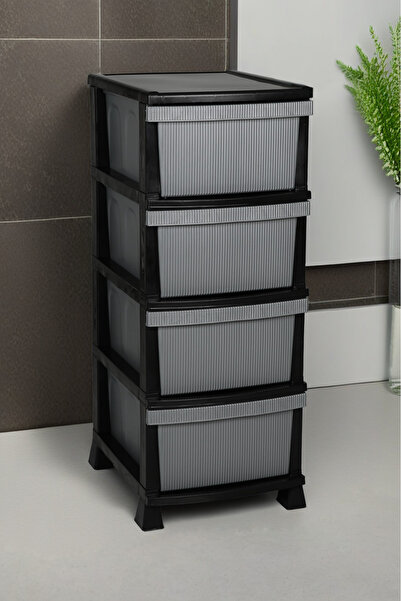 Homie Line Komidin - 4 Katlı Çekmeceli Çizgili Plastik Komidin - Sebzelik - Çekmece