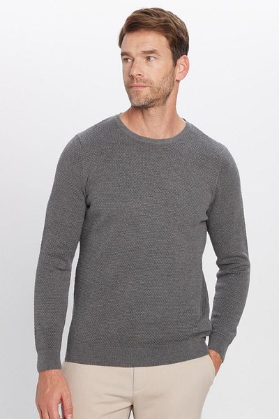 Tudors Men's Slim Fit Slim Fit Crew Neck Honeycomb Pattern Gray Knitwear Sweater