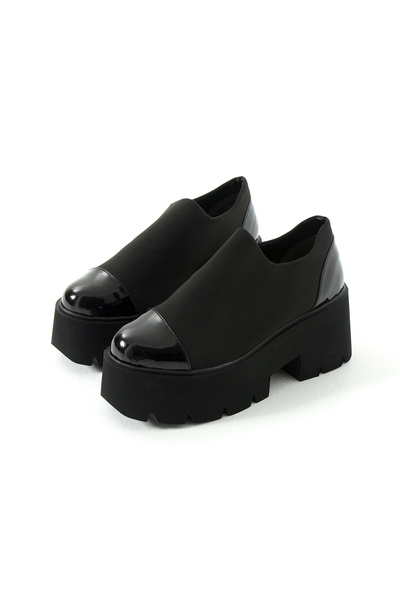 Gökçe Shoes Monika Siyah Streç Yüksek Taban Kadın Loafer Ayakkabı