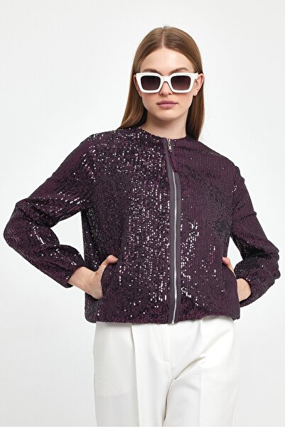 VİOLETTE Payetli Bomber Mürdüm Ceket