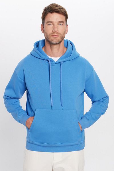 Tudors Unisex Oversize φαρδιά κομμένη βαμβακερή υφή Basic μπλούζα με κουκούλα με φλις μέσα