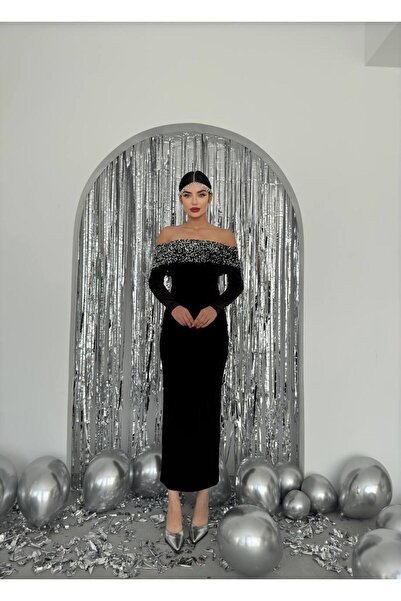 conconmoda Madonna Payet Kadife Uzun Elbise