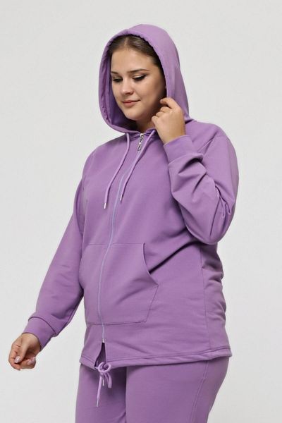 tarzımsüper Hanorac de damă de mărime mare cu glugă cu fermoar model 2 buzunare lung liliac Sport și ocazional violet