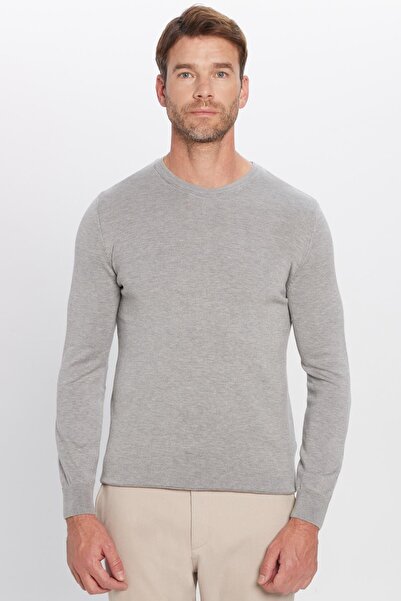 Tudors Erkek Standart Fit Normal Kesim Bisiklet Yaka Gri Triko Kazak