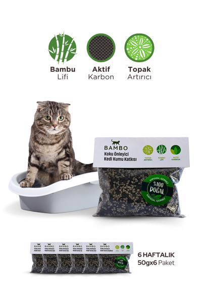 Flipy Bambo Kedi Kumu Koku Önleyici 6x50 gr – Parfümsüz, Güçlü Koku Kontrolü,...