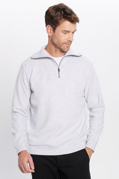 Tudors Φούτερ Unisex Relax Fit Relax Fit με ραβδώσεις με μοτίβο βαμβακερό μισό φερμουάρ Γκρι όρθιο γιακά φούτερ