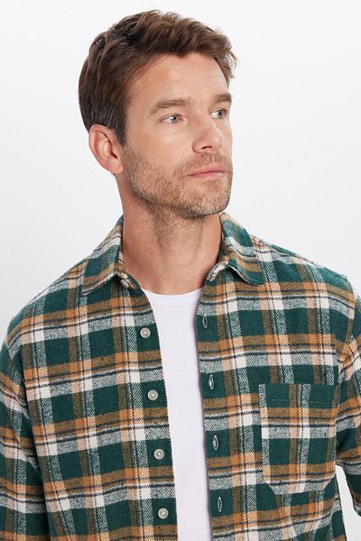Tudors Men's Regular Fit Classic Cut Single Pocket Checked Winter Lumberjack Shirt